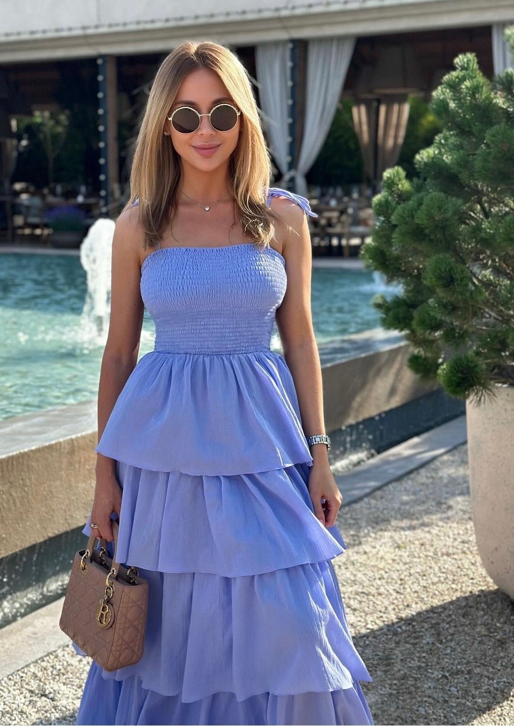 Long Ruffle Spaghetti Strap Cotton Dress "Paris" in Lavender - NiSO