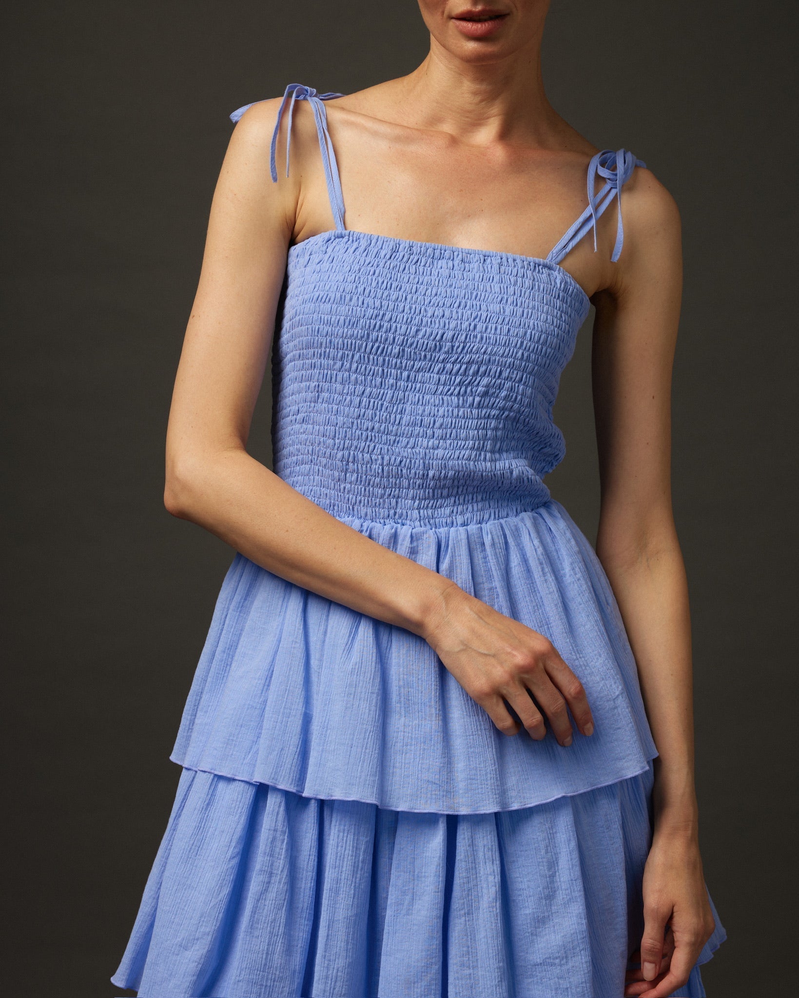 Long Ruffle Spaghetti Strap Cotton Dress "Paris" in Lavender - NiSO