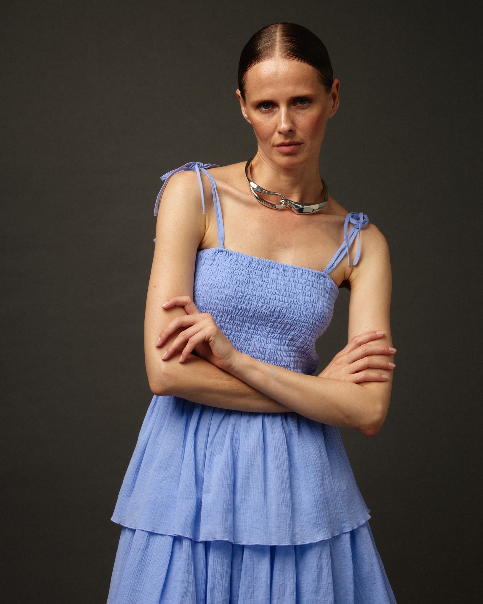 Long Ruffle Spaghetti Strap Cotton Dress "Paris" in Lavender - NiSO