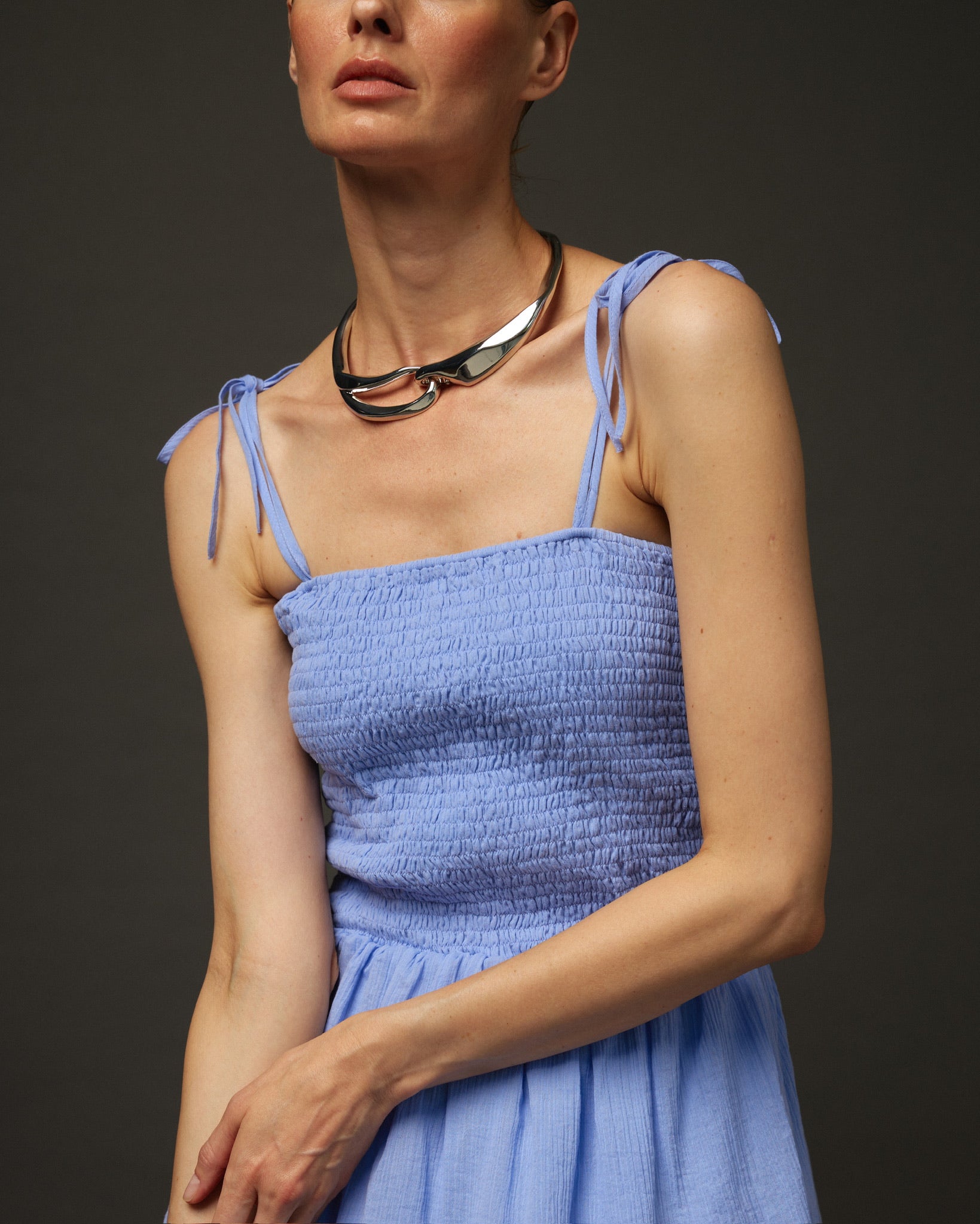 Long Ruffle Spaghetti Strap Cotton Dress "Paris" in Lavender - NiSO