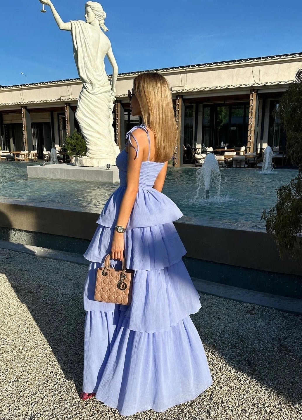 Long Ruffle Spaghetti Strap Cotton Dress "Paris" in Lavender - NiSO