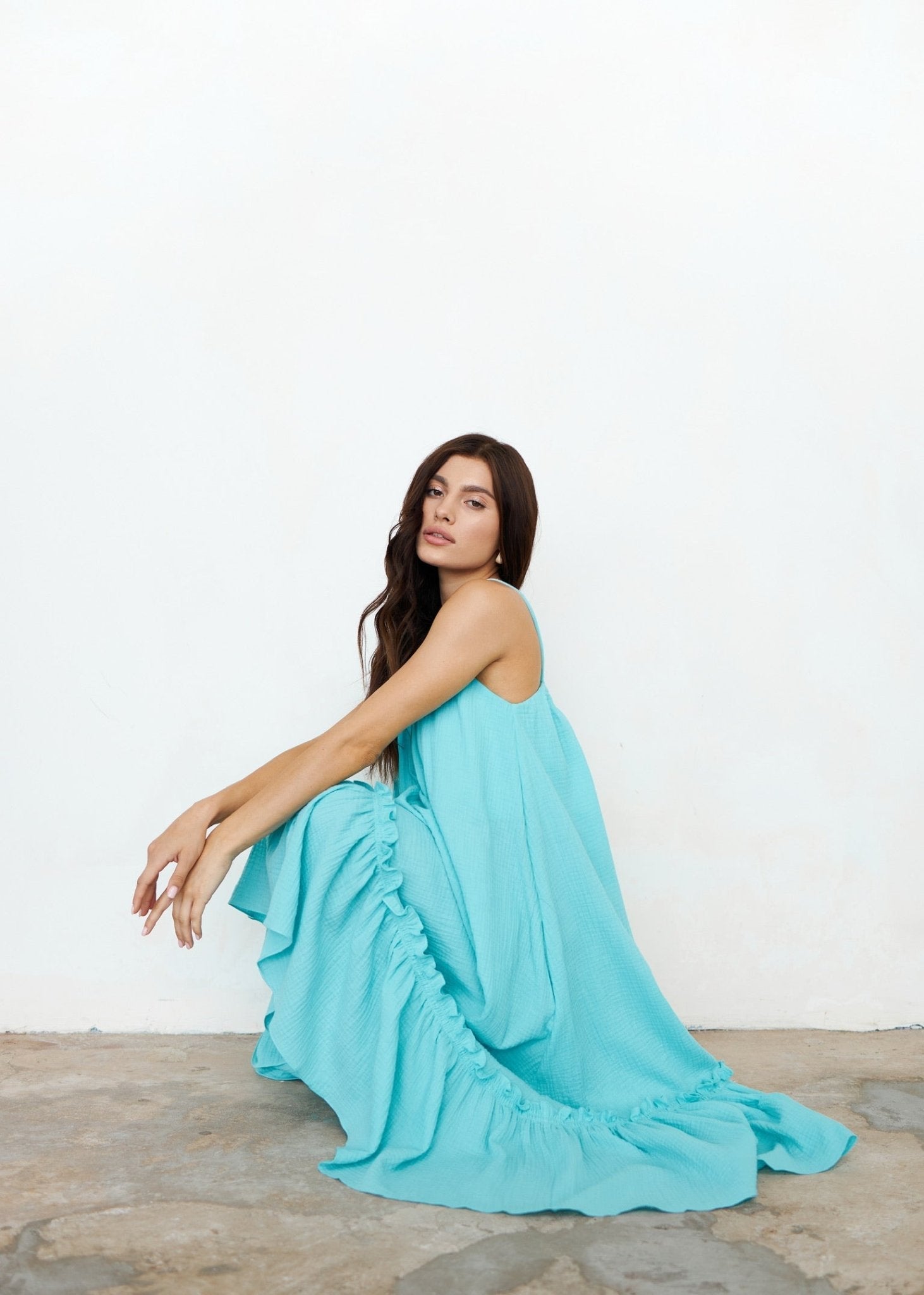 Universal Midi Muslin Summer Dress in Aqua - NiSO