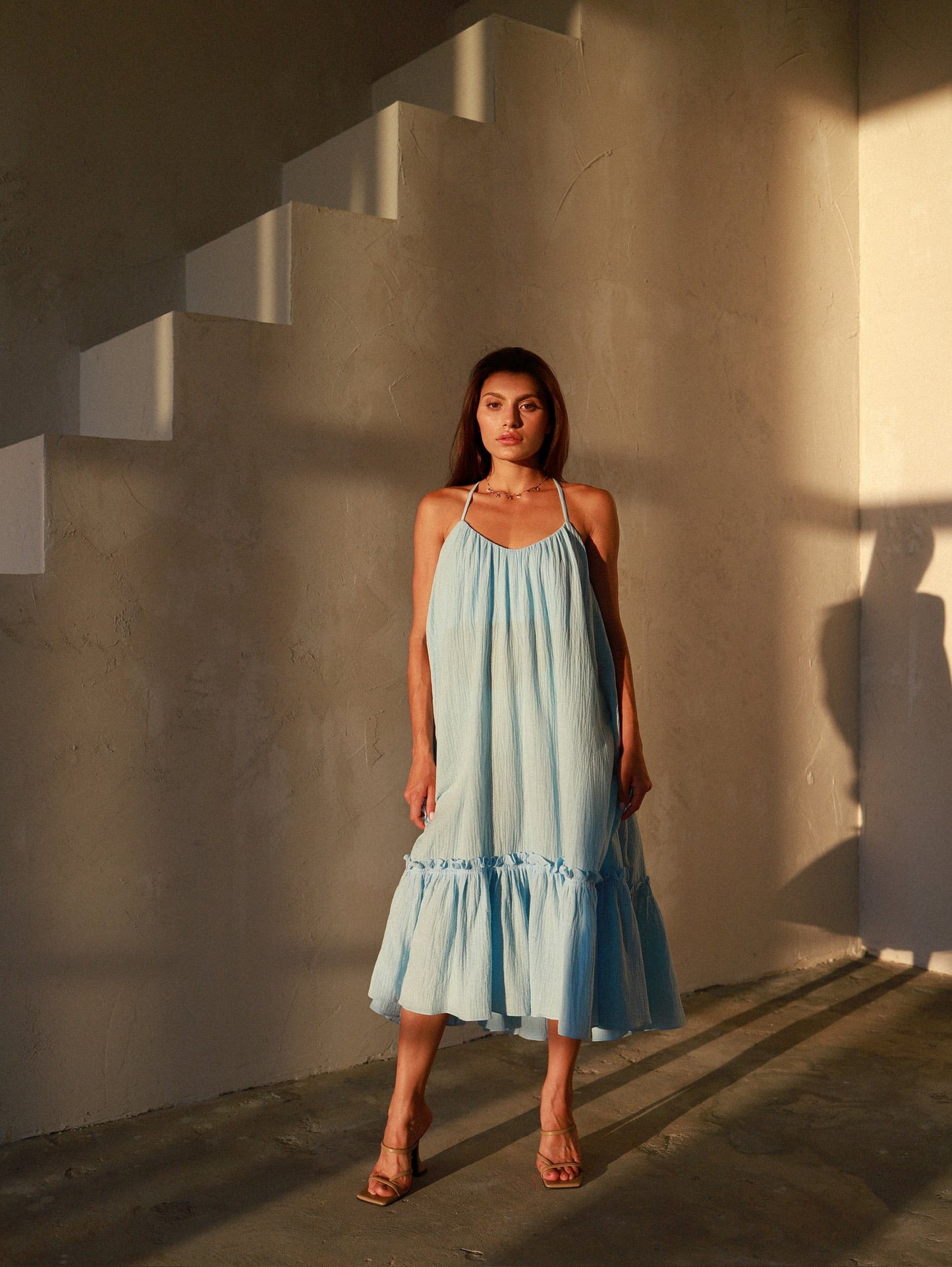 Universal Midi Muslin Summer Dress in Blue - NiSO