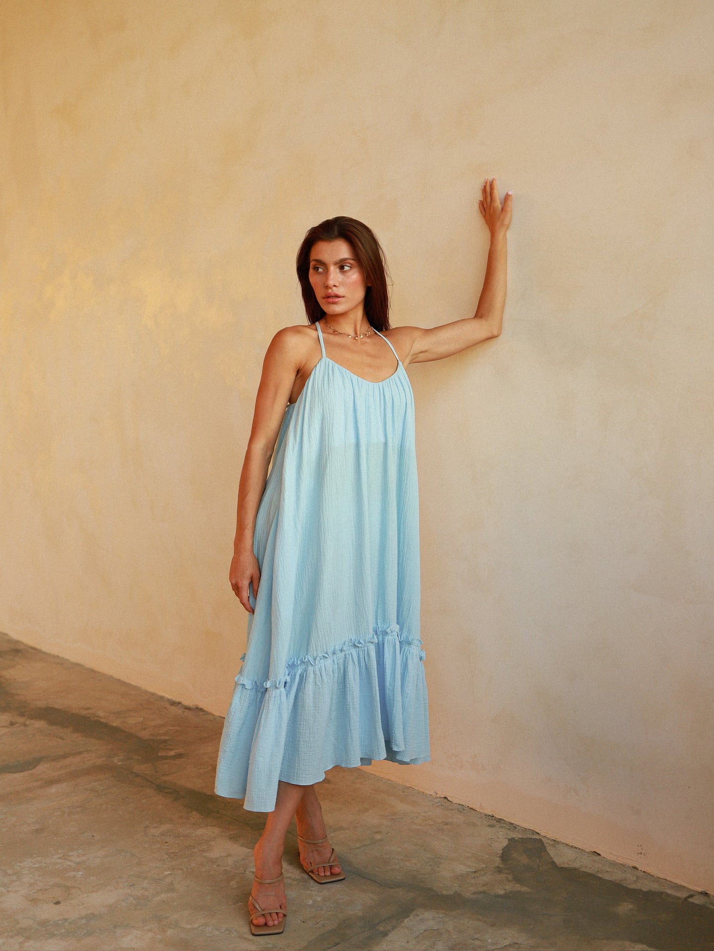 Universal Midi Muslin Summer Dress in Blue - NiSO