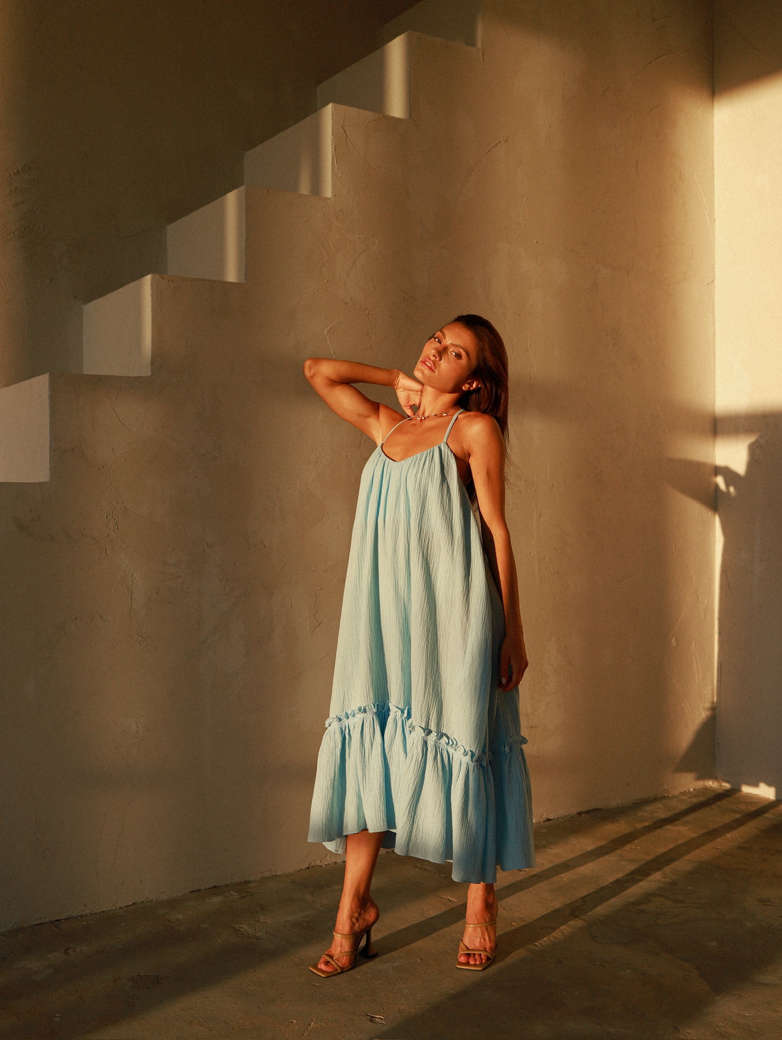 Universal Midi Muslin Summer Dress in Blue - NiSO