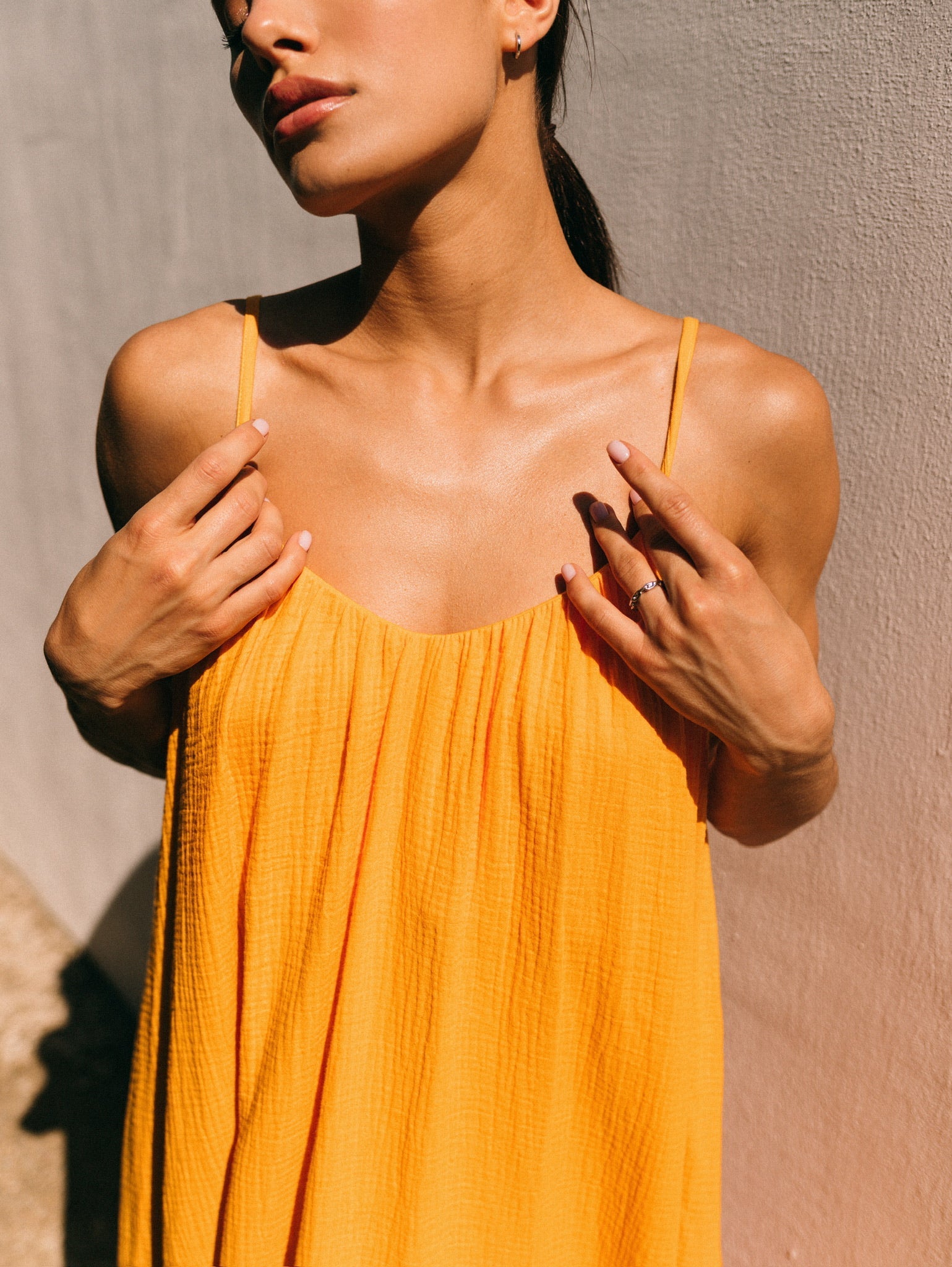 Universal Midi Muslin Summer Dress in Orange - NiSO