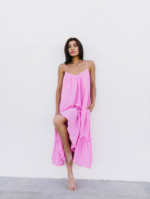 Universal Midi Muslin Summer Dress in Pink - NiSO