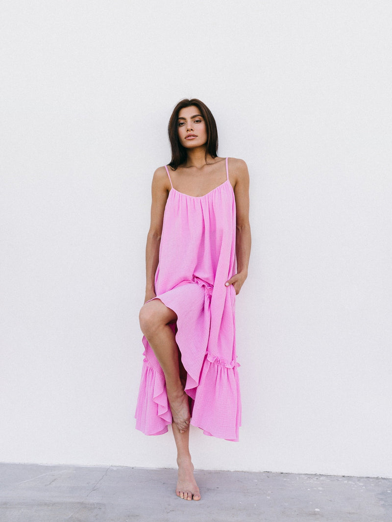 Universal Midi Muslin Summer Dress in Pink - NiSO