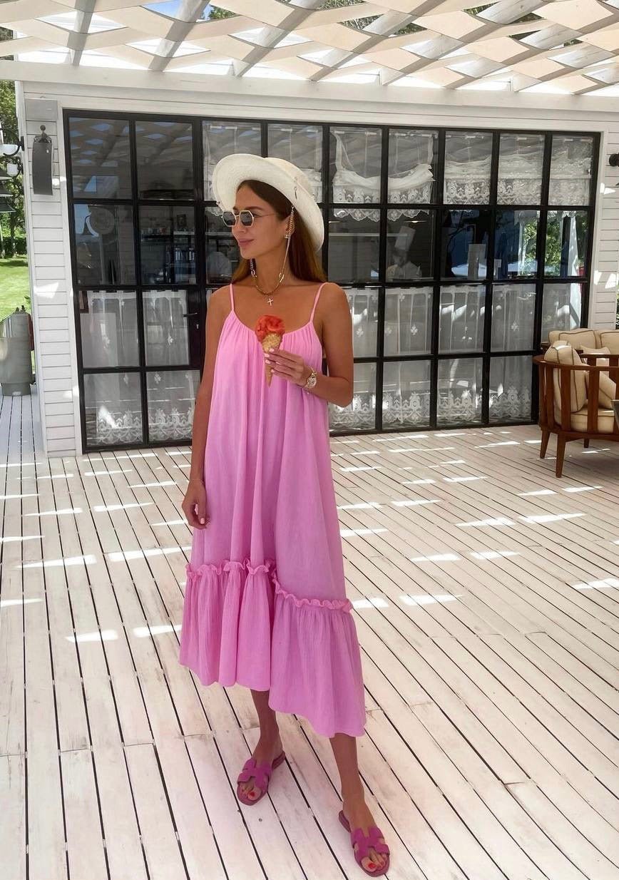 Universal Midi Muslin Summer Dress in Pink - NiSO