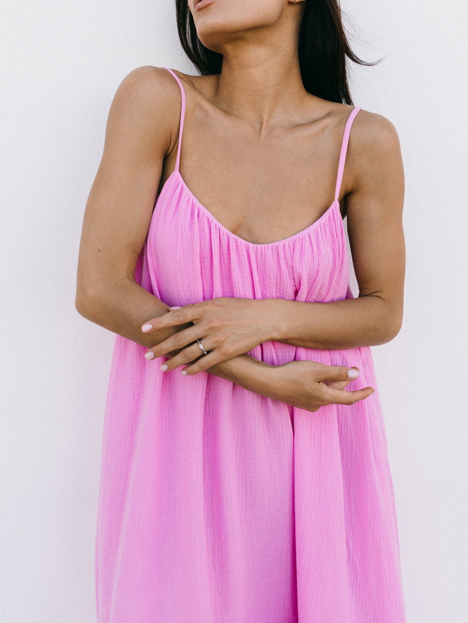 Universal Midi Muslin Summer Dress in Pink - NiSO