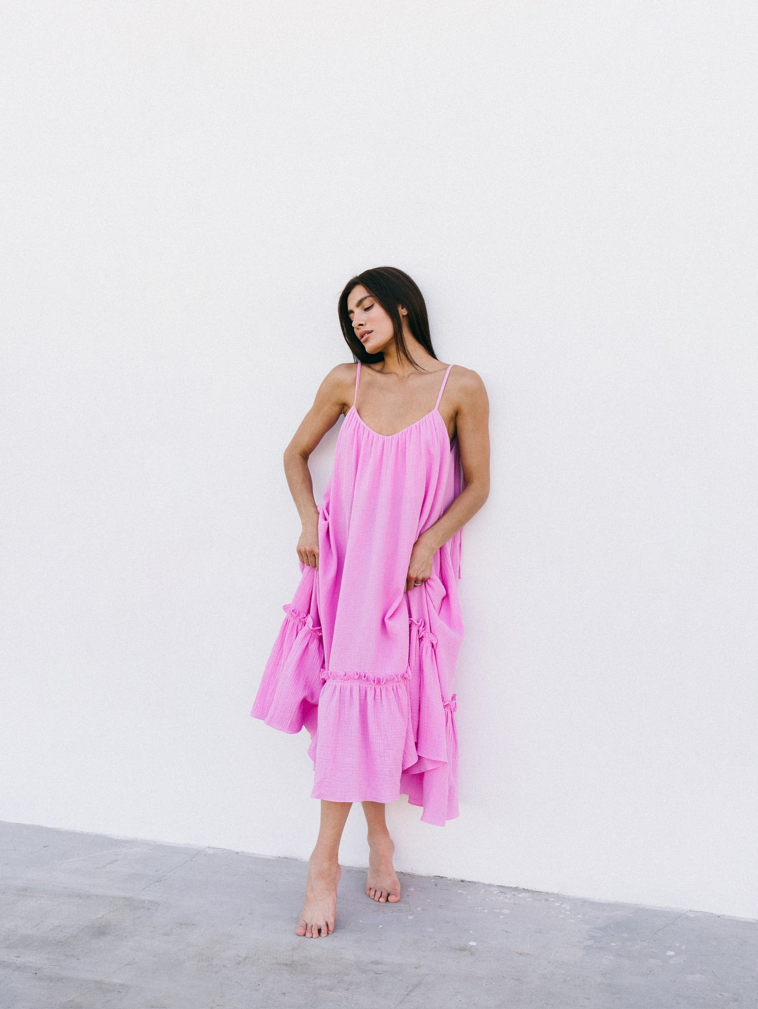 Universal Midi Muslin Summer Dress in Pink - NiSO