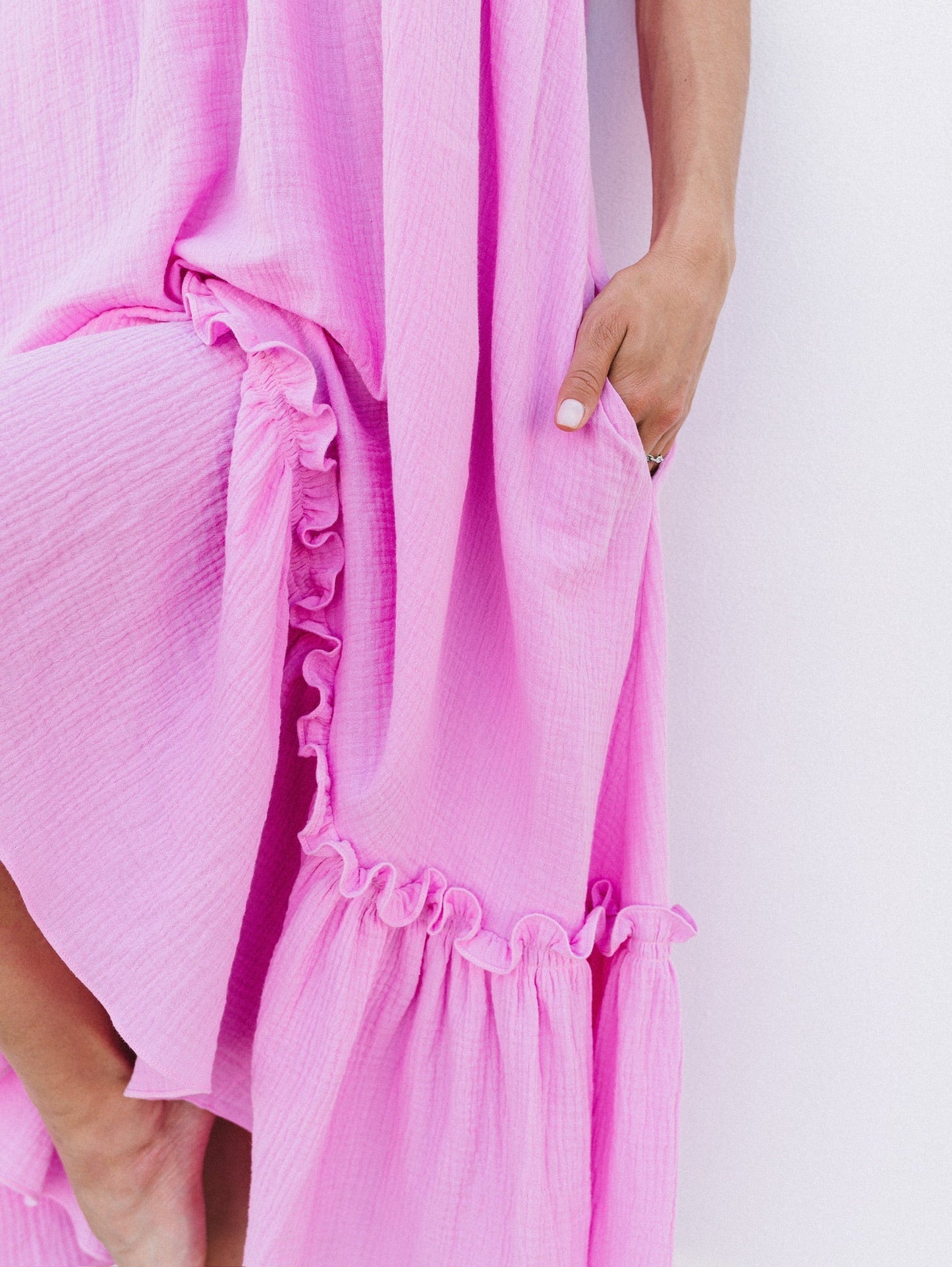 Universal Midi Muslin Summer Dress in Pink - NiSO