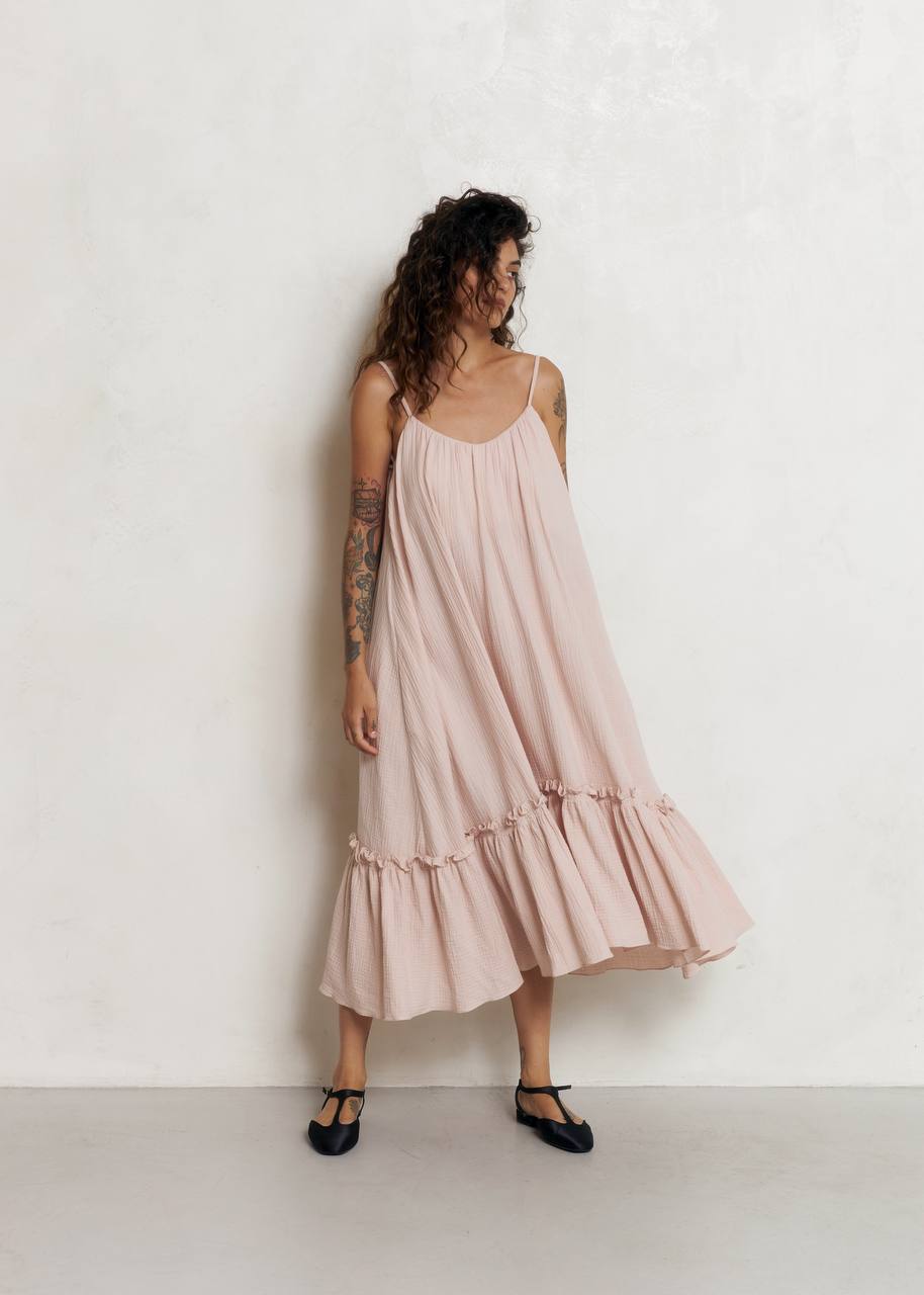 Universal Midi Muslin Summer Dress in Powder - NiSO
