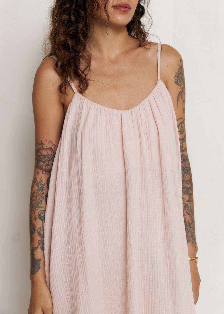 Universal Midi Muslin Summer Dress in Powder - NiSO