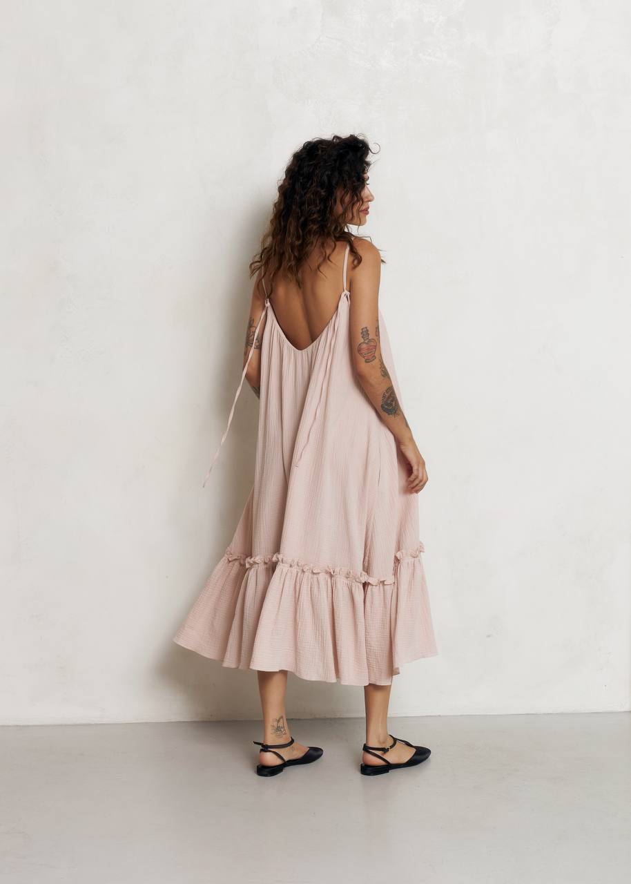 Universal Midi Muslin Summer Dress in Powder - NiSO