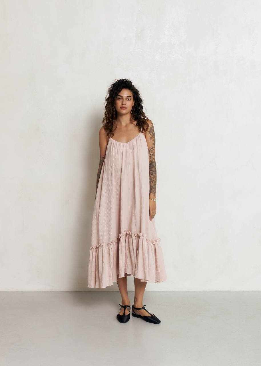 Universal Midi Muslin Summer Dress in Powder - NiSO