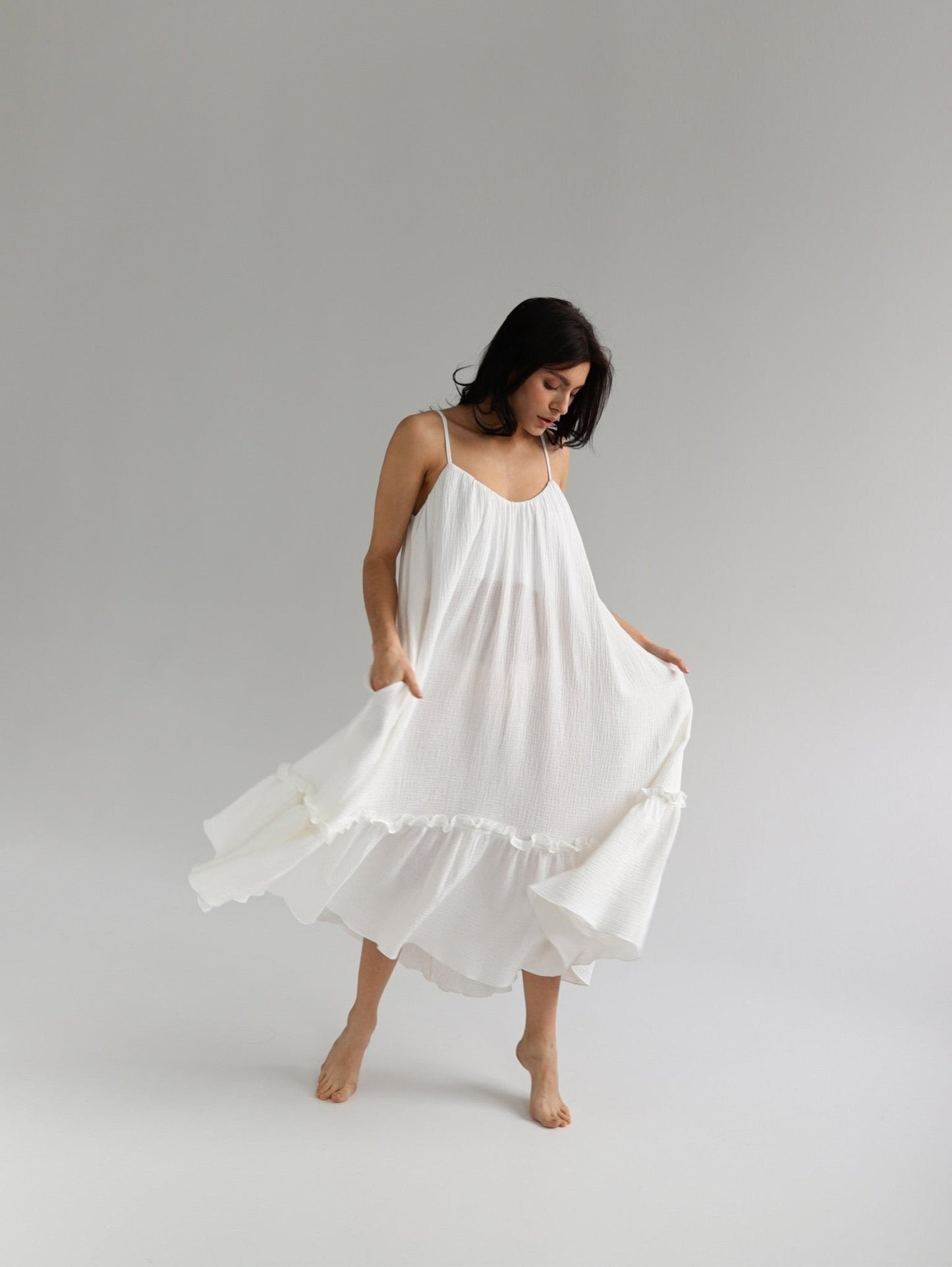 Universal Midi Muslin Summer Dress in White - NiSO