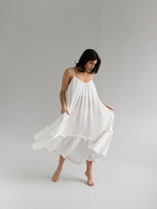 Universal Midi Muslin Summer Dress in White - NiSO