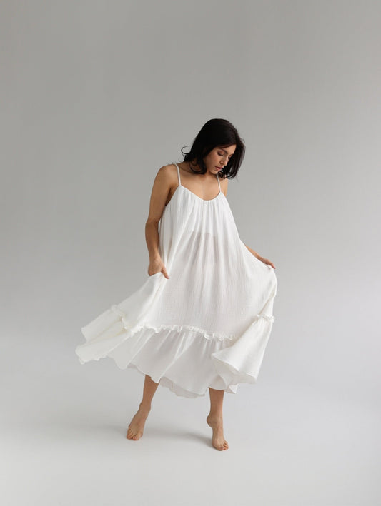 Universal Midi Muslin Summer Dress in White - NiSO