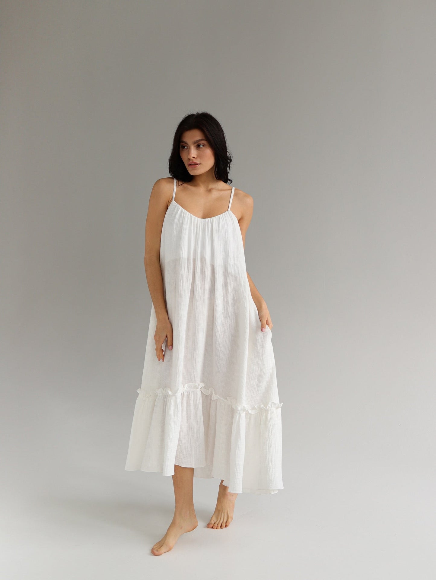 Universal Midi Muslin Summer Dress in White - NiSO