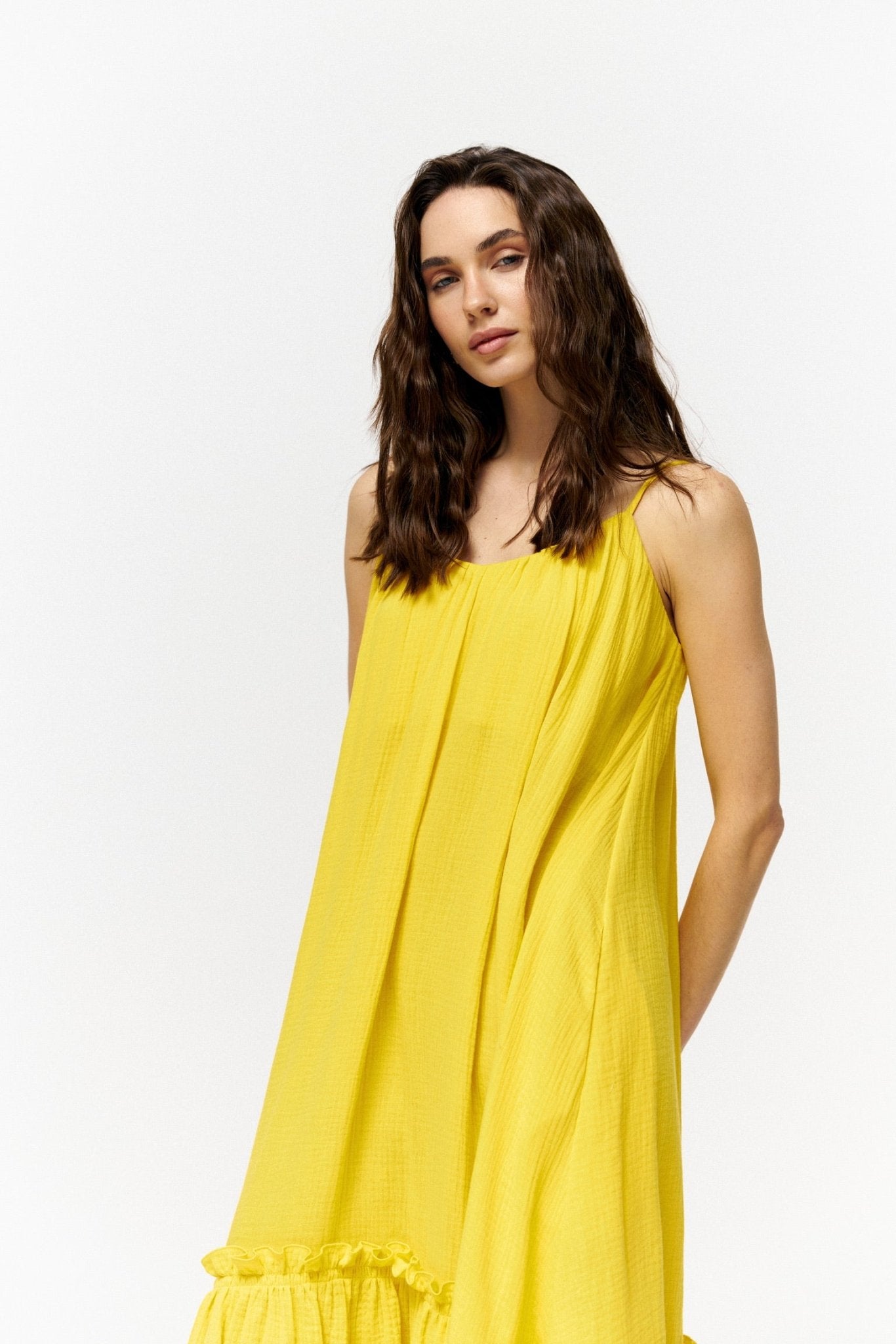 Universal Midi Muslin Summer Dress in Yellow - NiSO