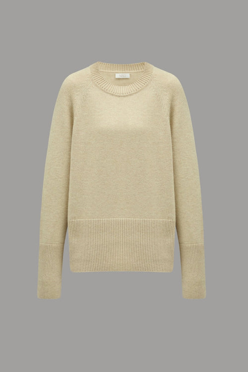 Crew - Neck 100% Cashmere Long Sweater in Beige - NiSO