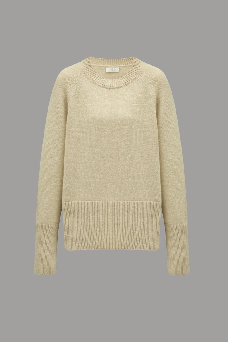 Crew - Neck 100% Cashmere Long Sweater in Beige - NiSO