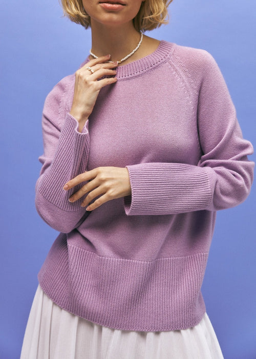 Crew - Neck 100% Cashmere Long Sweater in Lavender - NiSO