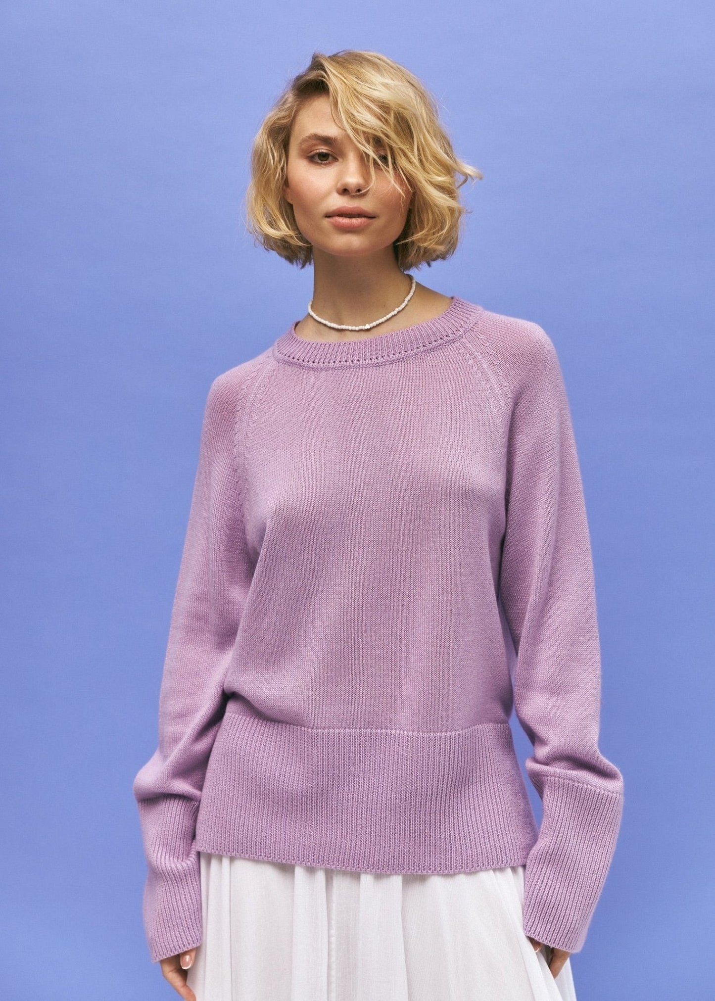 Crew - Neck 100% Cashmere Long Sweater in Lavender - NiSO