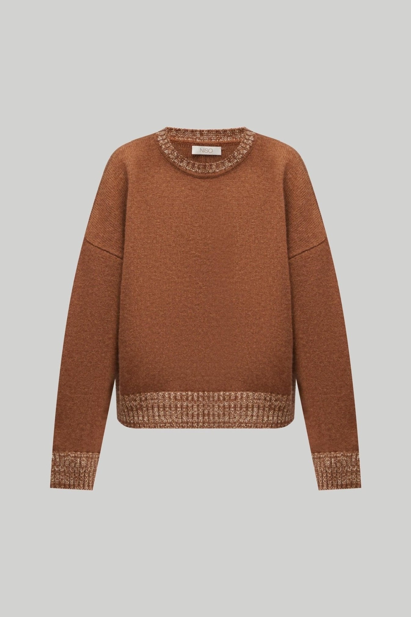 Crew - Neck 100% Cashmere Short Sweater in Brown - NiSO