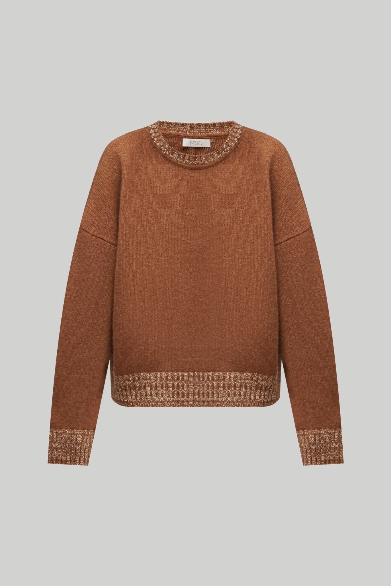Crew - Neck 100% Cashmere Short Sweater in Brown - NiSO