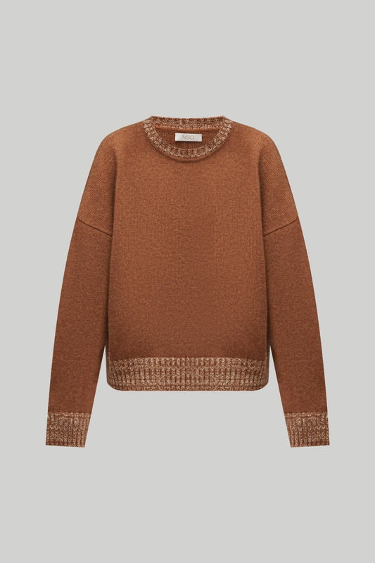 Crew - Neck 100% Cashmere Short Sweater in Brown - NiSO