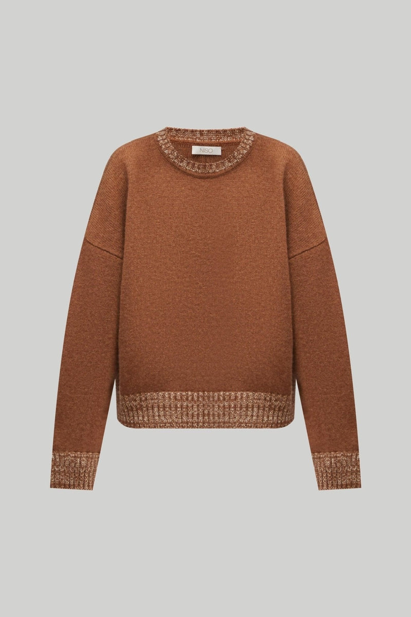 Crew - Neck 100% Cashmere Short Sweater in Brown - NiSO