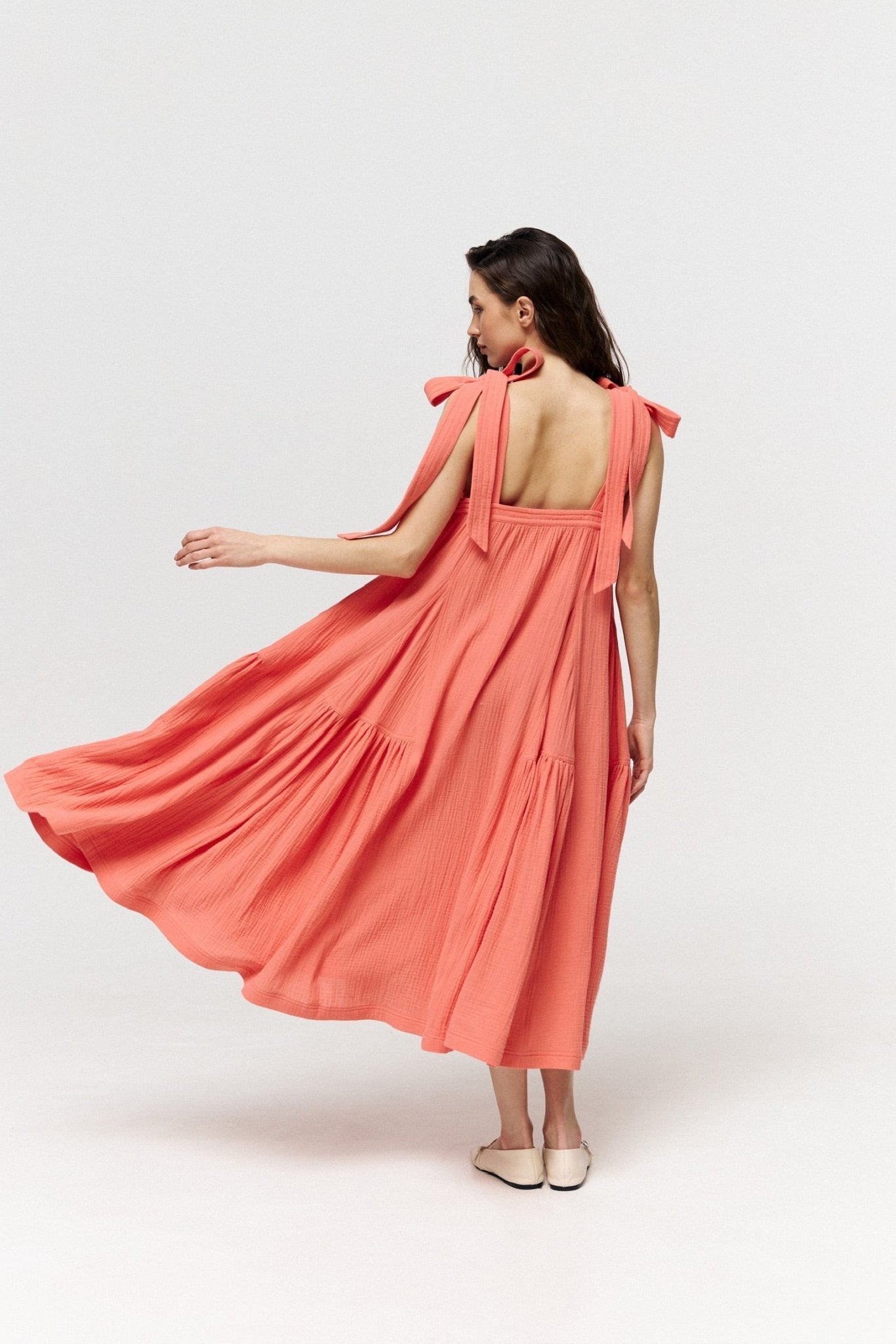 Universal Long Muslin Summer Dress in Coral - NiSO