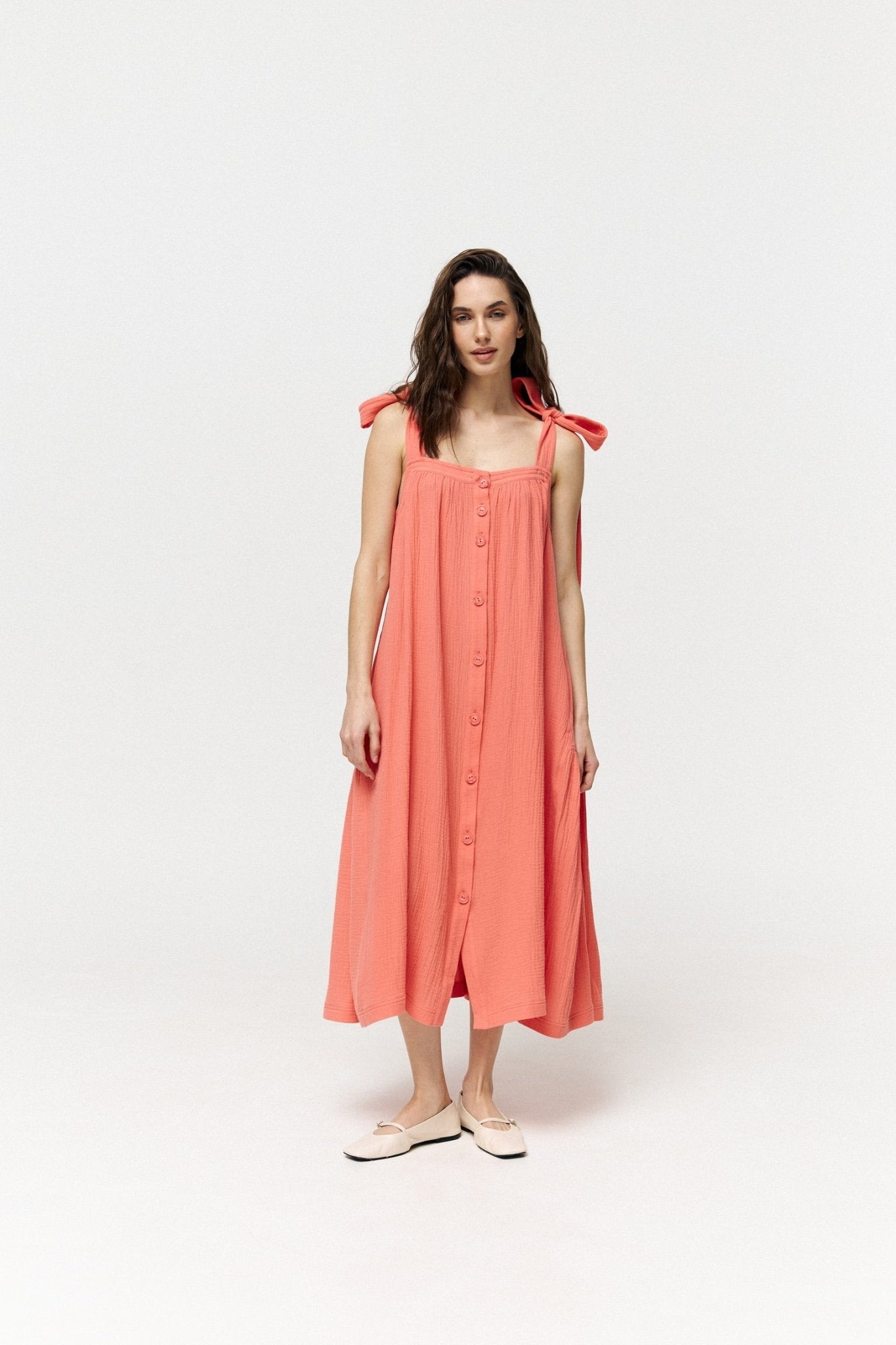 Universal Long Muslin Summer Dress in Coral - NiSO