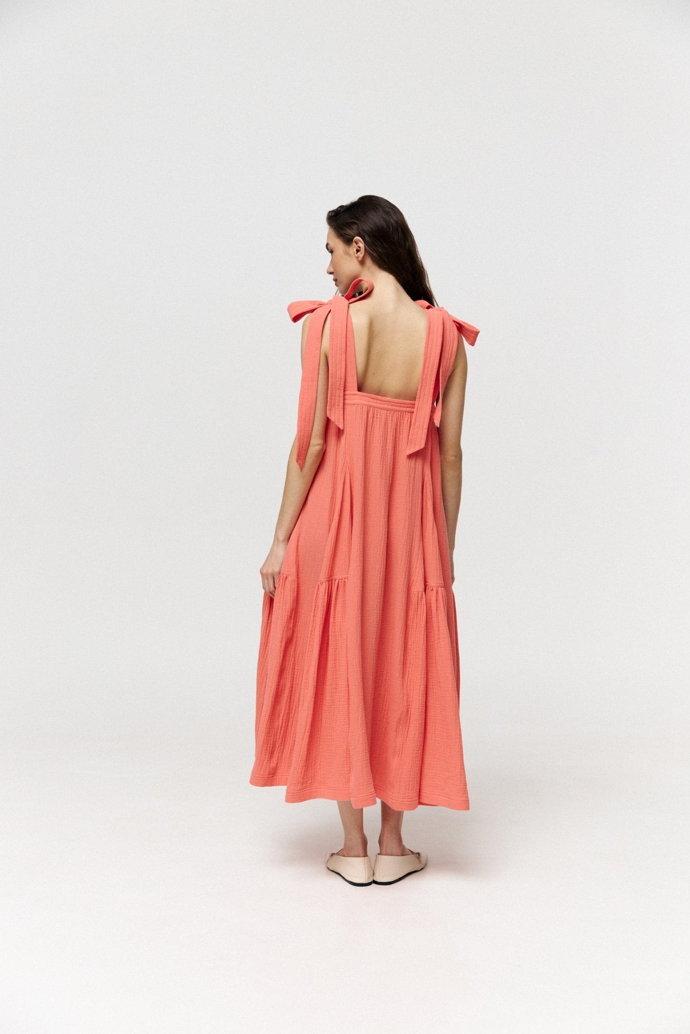 Universal Long Muslin Summer Dress in Coral - NiSO