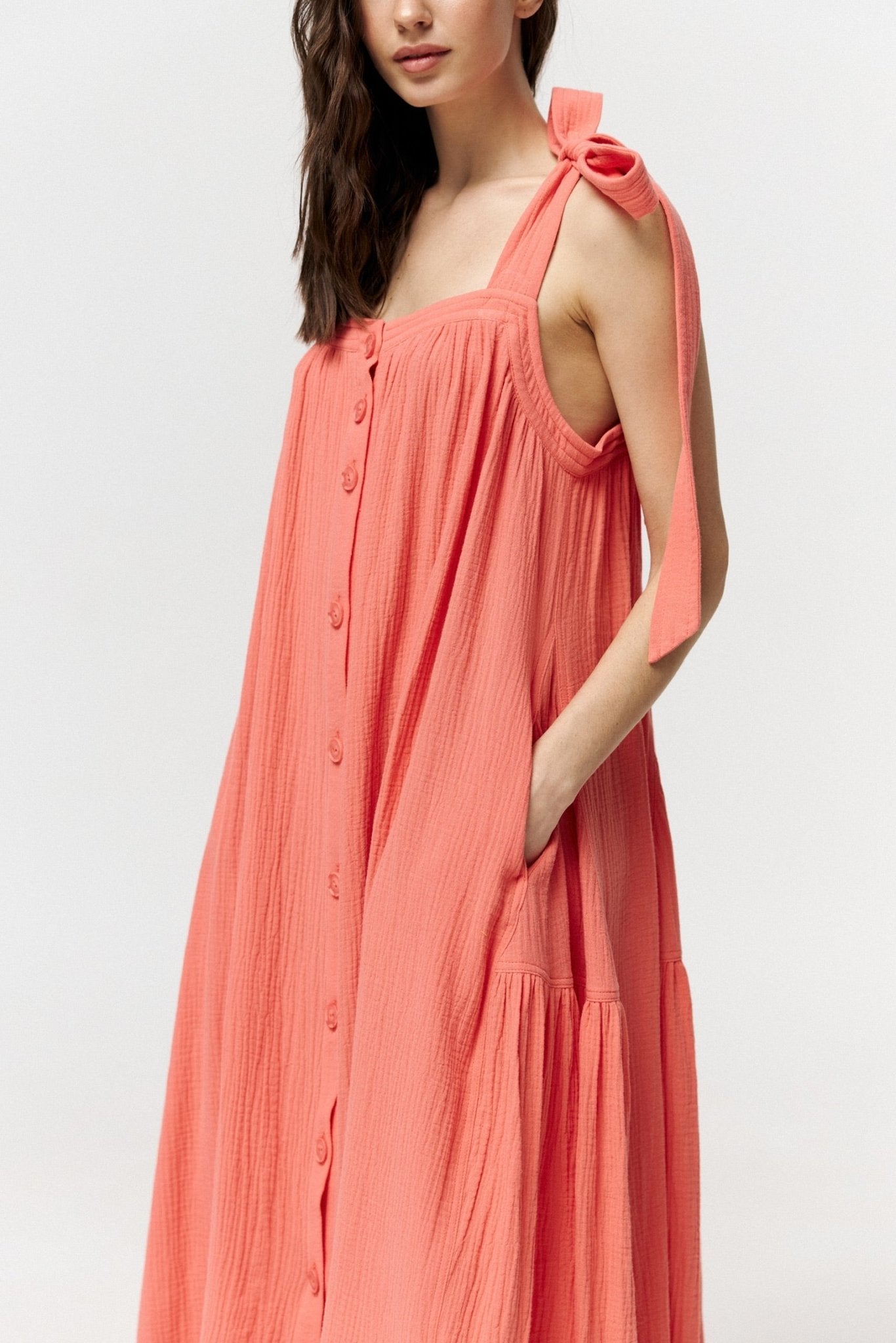 Universal Long Muslin Summer Dress in Coral - NiSO