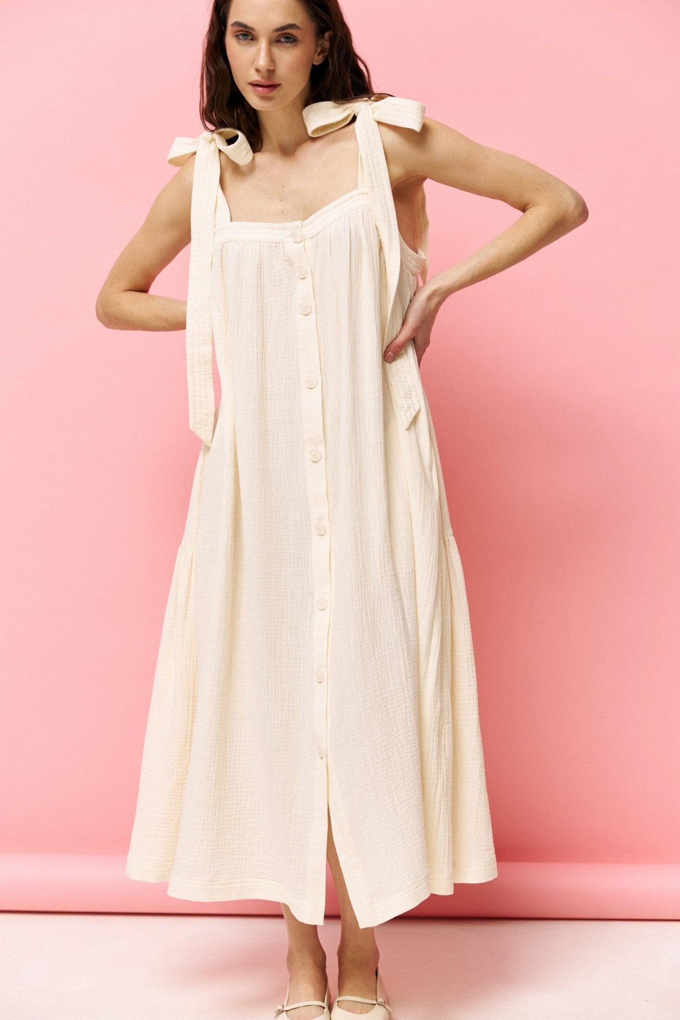 Universal Long Muslin Summer Dress in Ivory - NiSO