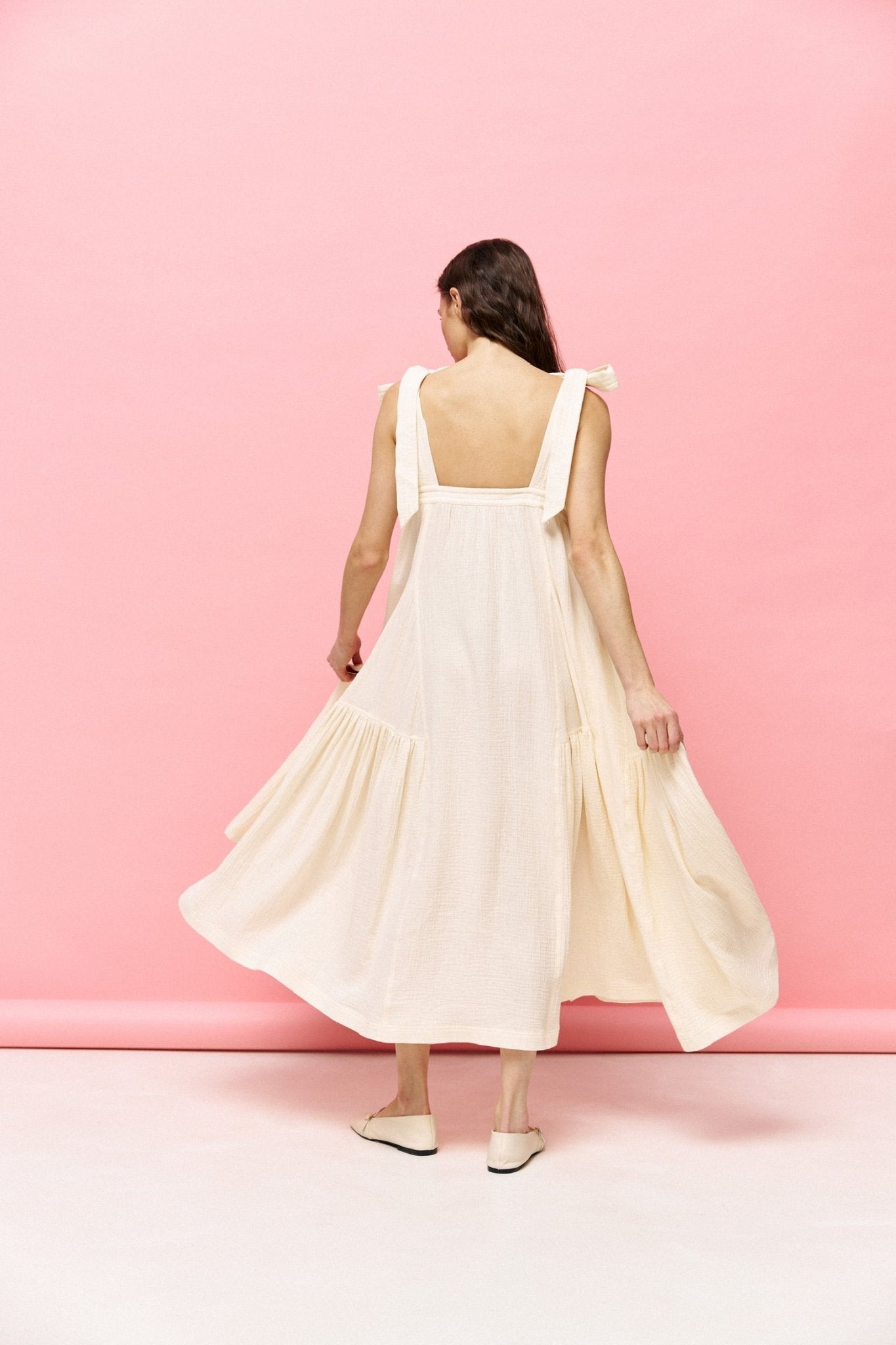Universal Long Muslin Summer Dress in Ivory - NiSO