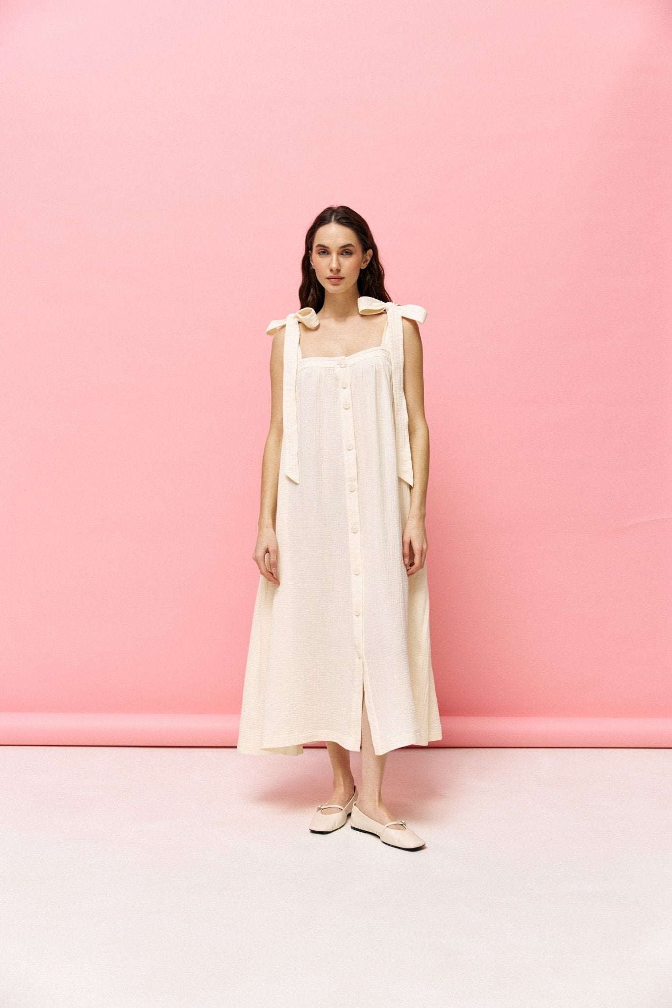 Universal Long Muslin Summer Dress in Ivory - NiSO