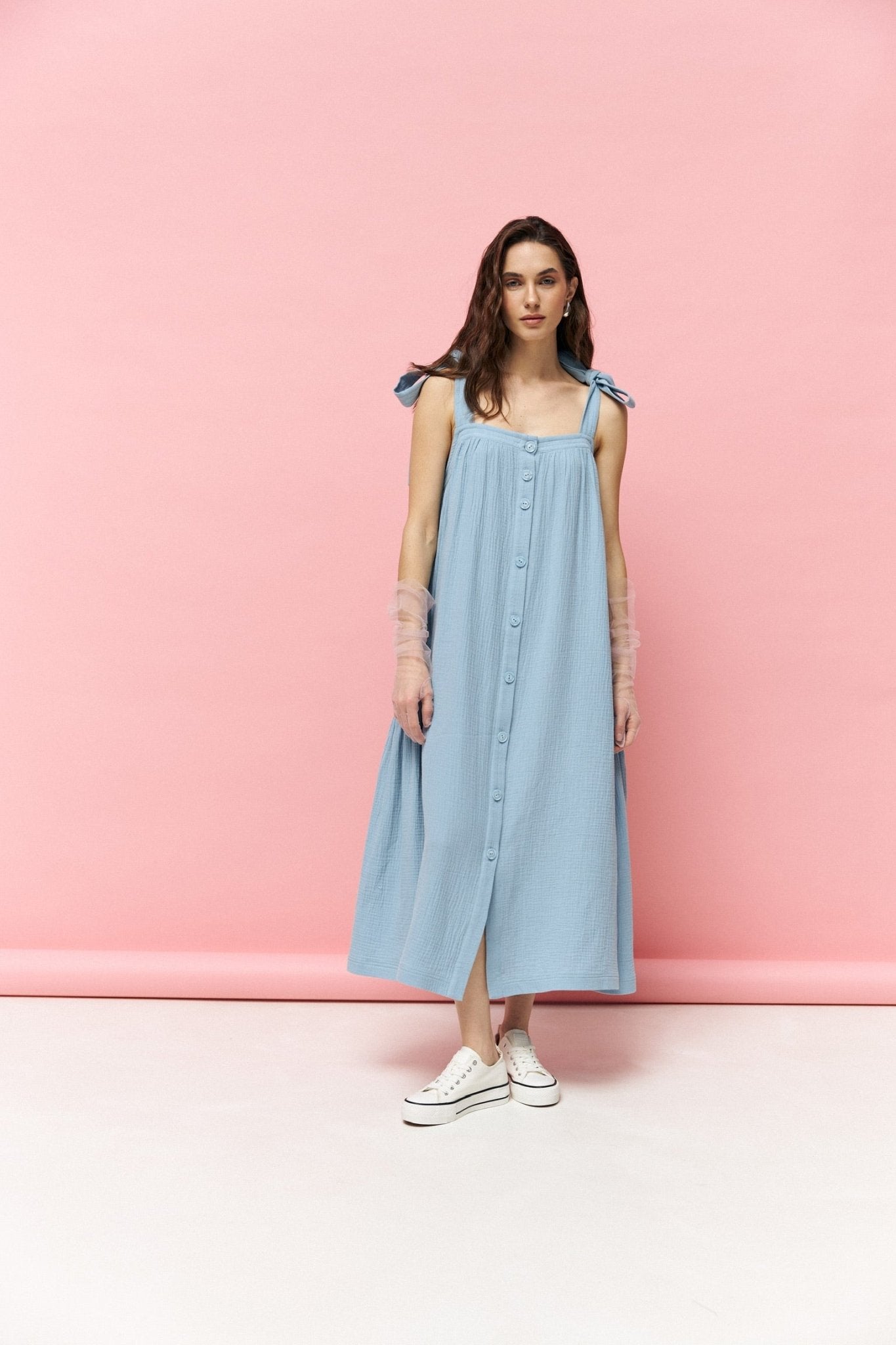Universal Long Muslin Summer Dress in Blue - NiSO