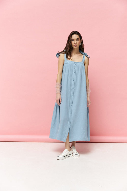 Universal Long Muslin Summer Dress in Blue - NiSO