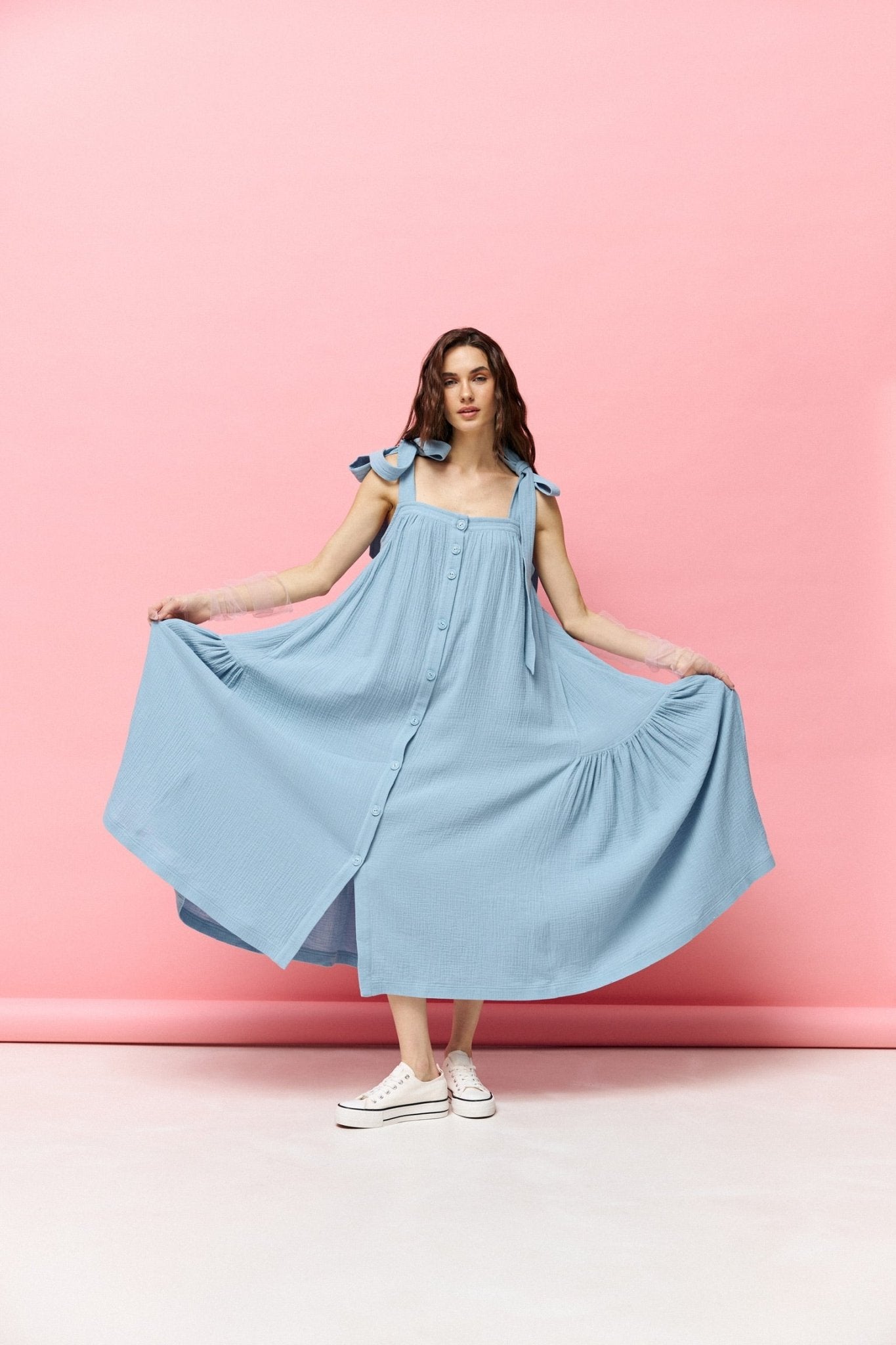 Universal Long Muslin Summer Dress in Blue - NiSO