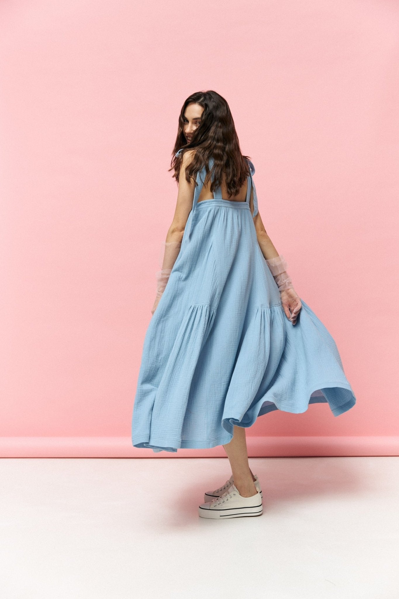 Universal Long Muslin Summer Dress in Blue - NiSO