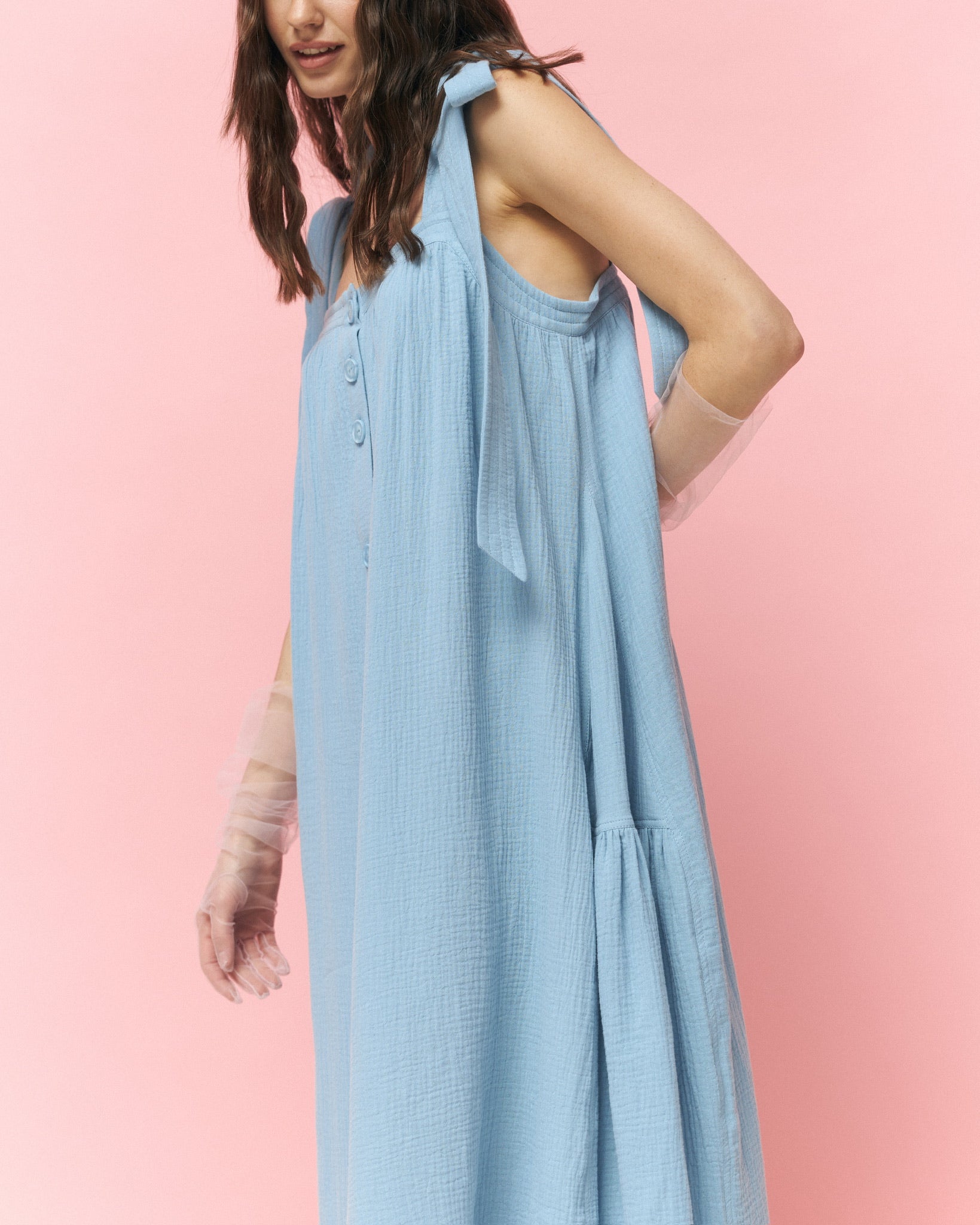 Universal Long Muslin Summer Dress in Blue - NiSO