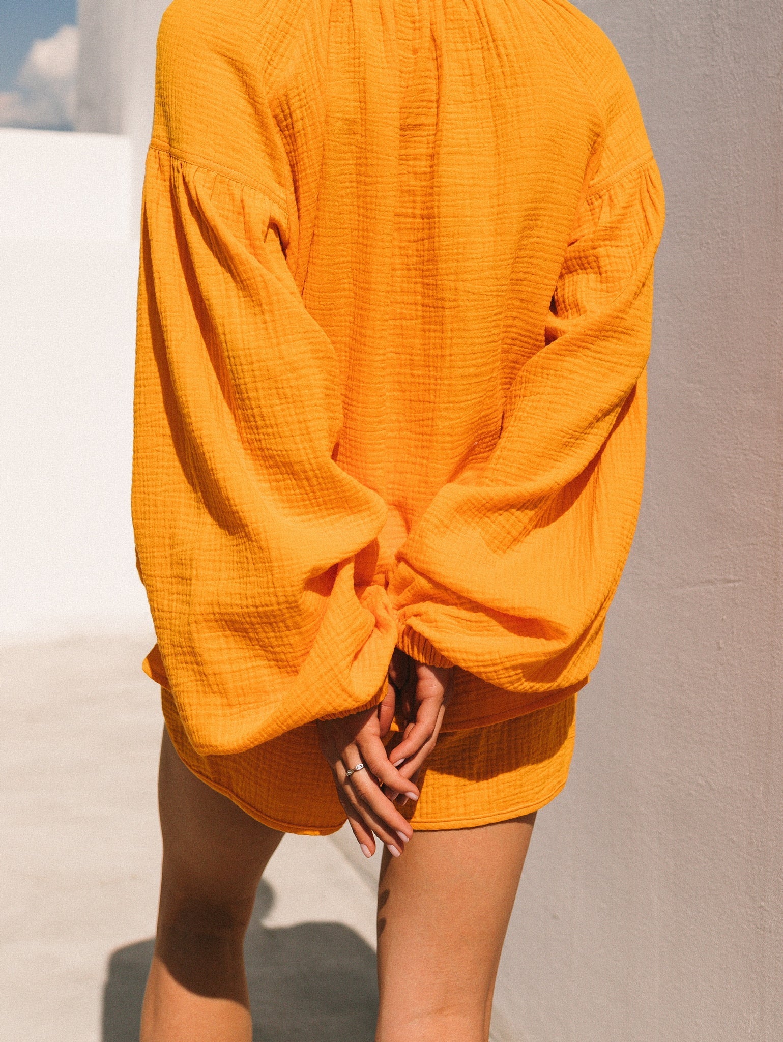 Natural Muslin Set with Shorts in Orange - NiSO