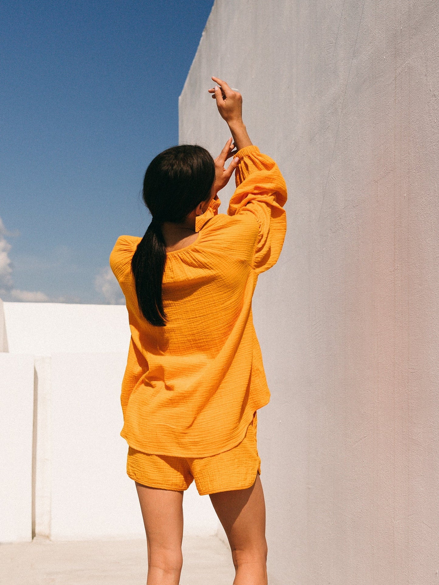 Natural Muslin Set with Shorts in Orange - NiSO