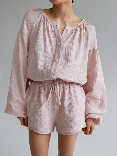 Natural Muslin Set with Shorts in Powder - NiSO