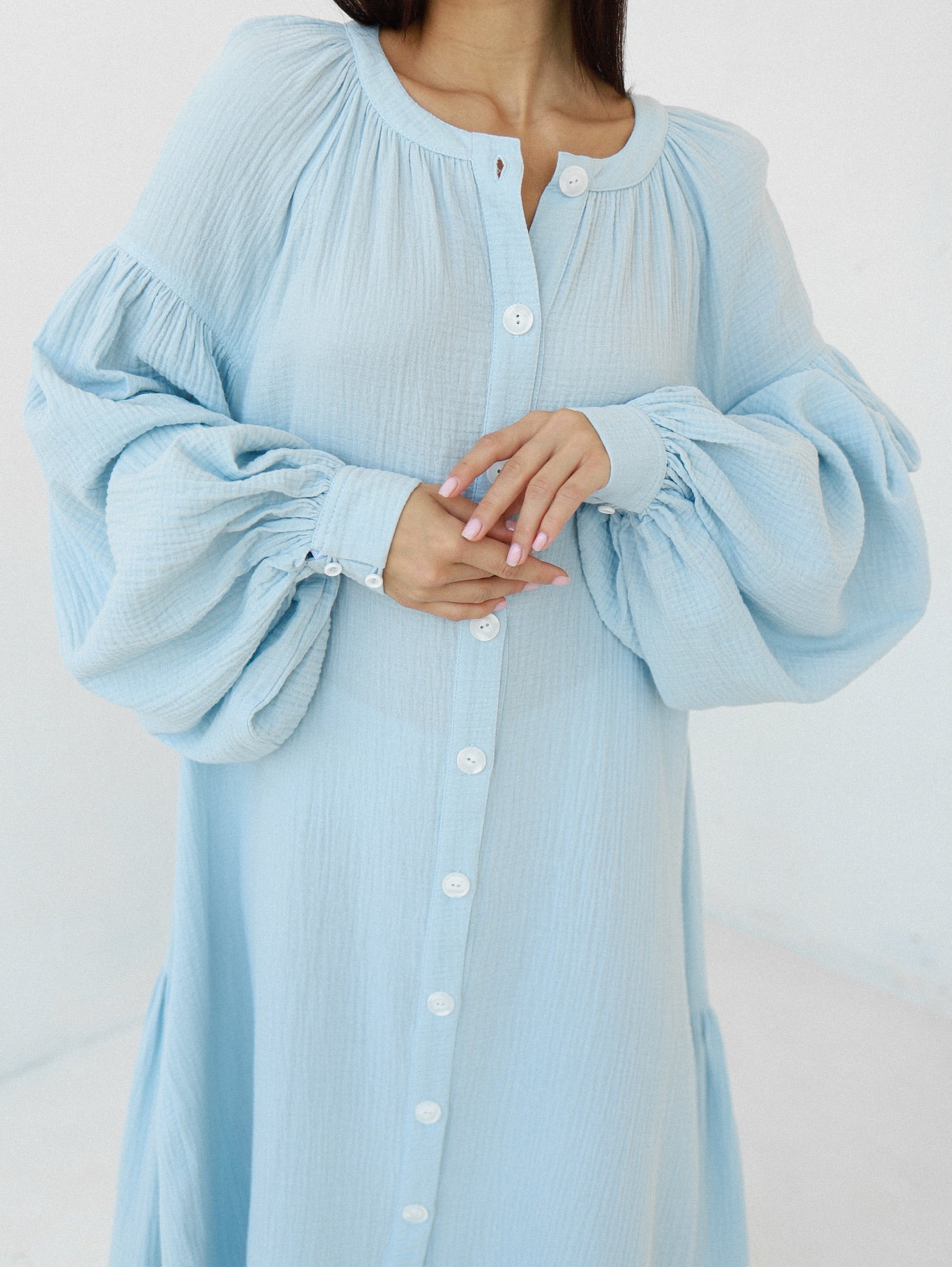 Universal Long Muslin Dress "Olenka" in Blue - NiSO