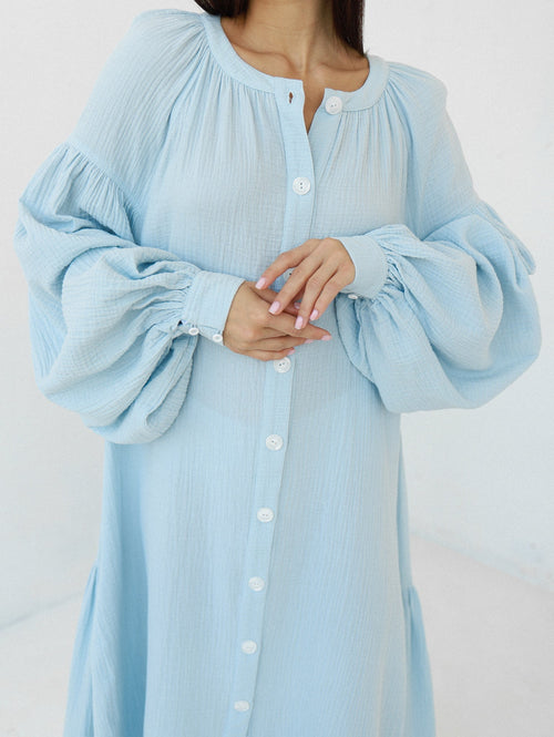 Universal Long Muslin Dress "Olenka" in Blue - NiSO